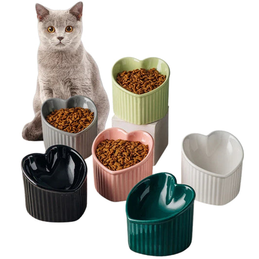 Slanted Ceramic Cat Bowl with Elevated Stand – Ergonomic Dining for Cats & Dogs