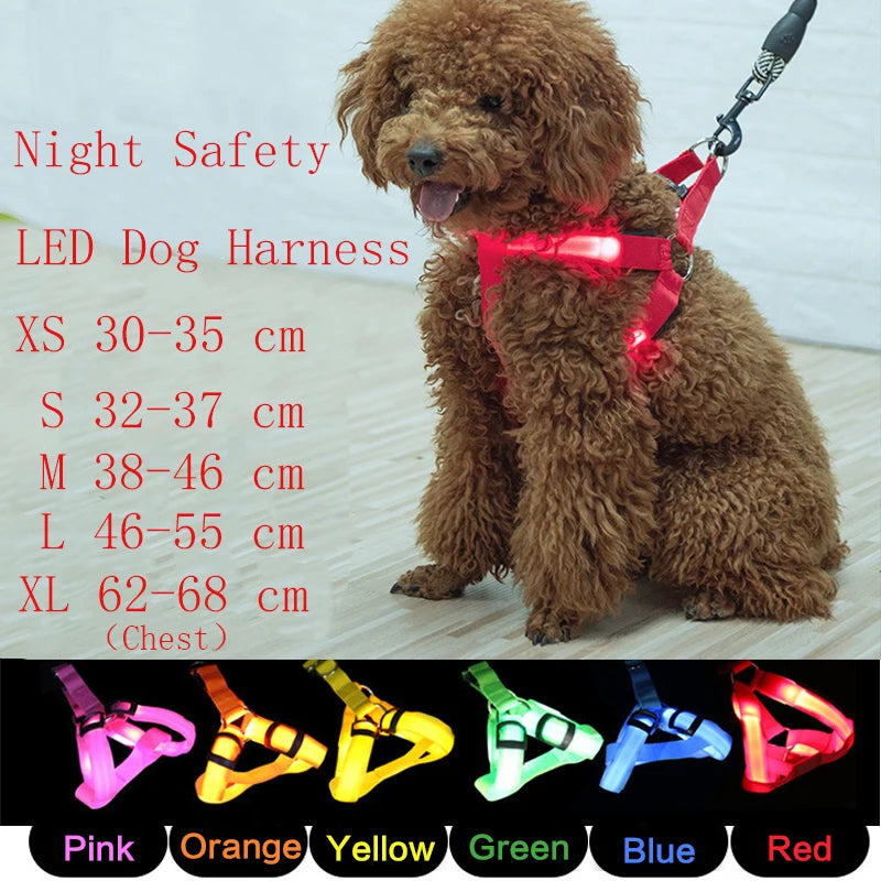 USB Rechargeable Luminous Dog Harness No Pull LED
