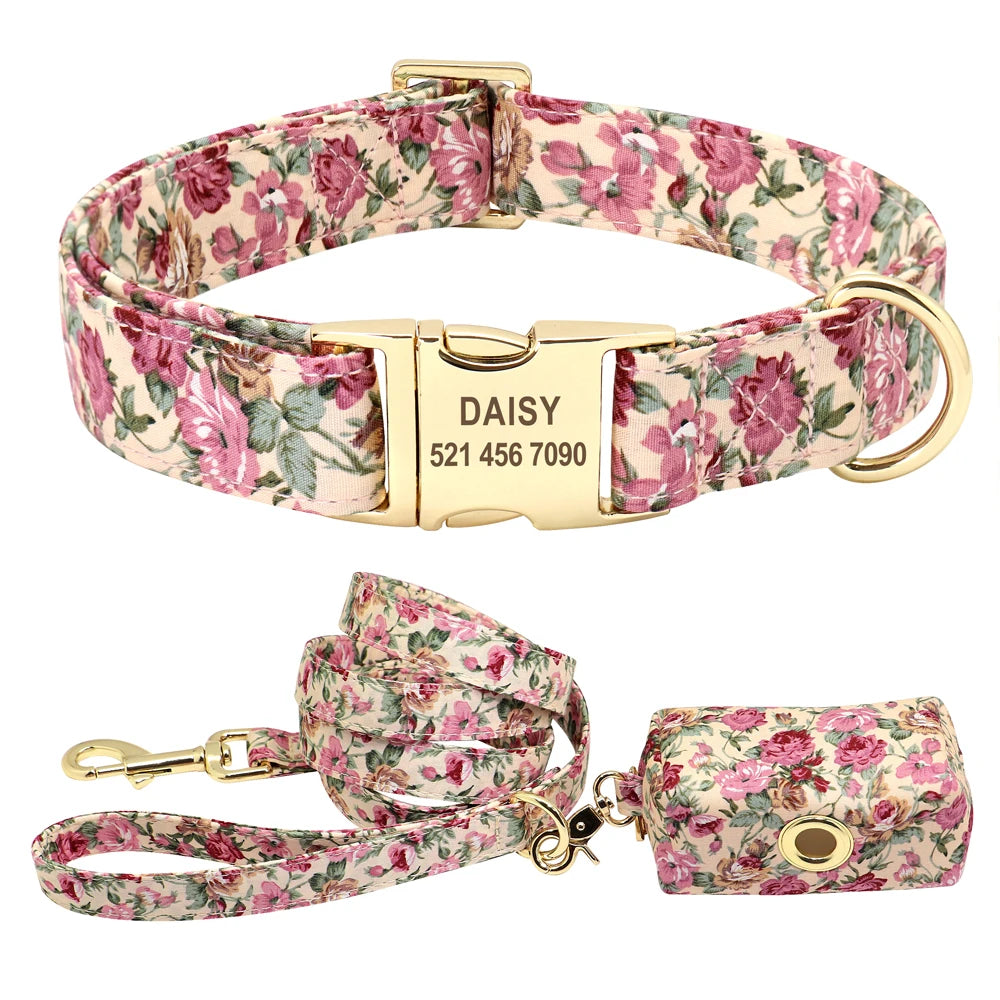 Blossom & Bond Custom Floral Dog Collar & Leash Set with Treat Bag