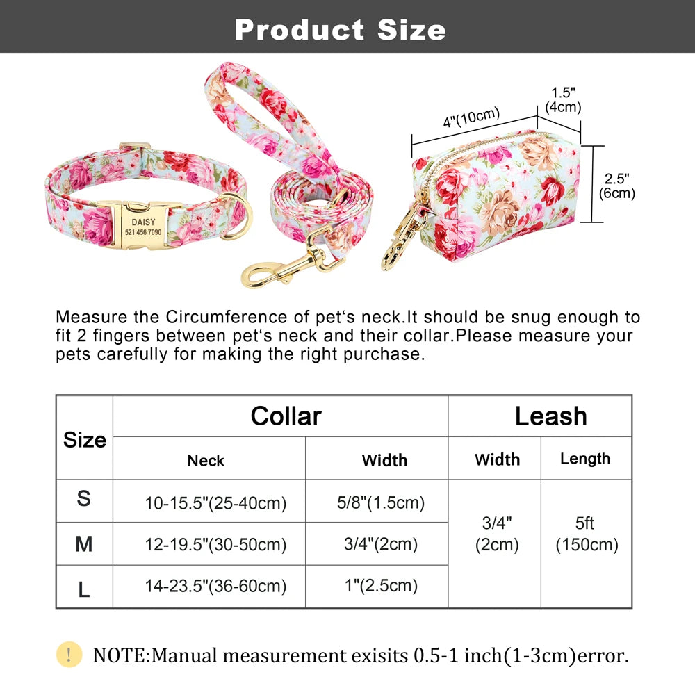 Blossom & Bond Custom Floral Dog Collar & Leash Set with Treat Bag