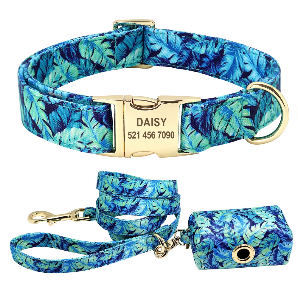 Blossom & Bond Custom Floral Dog Collar & Leash Set with Treat Bag