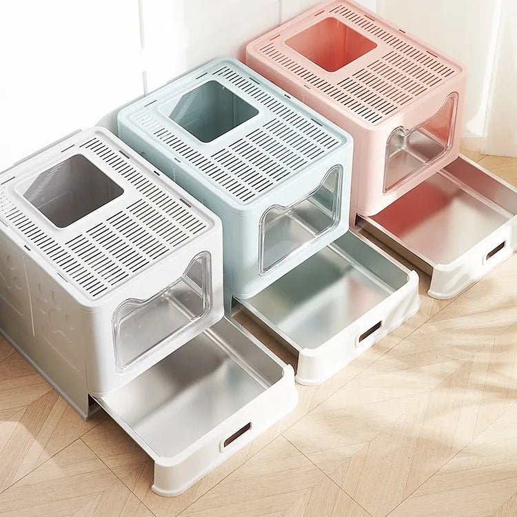 Cat Face Folding Drawer Litter Box – Spacious & Eco-Friendly Design