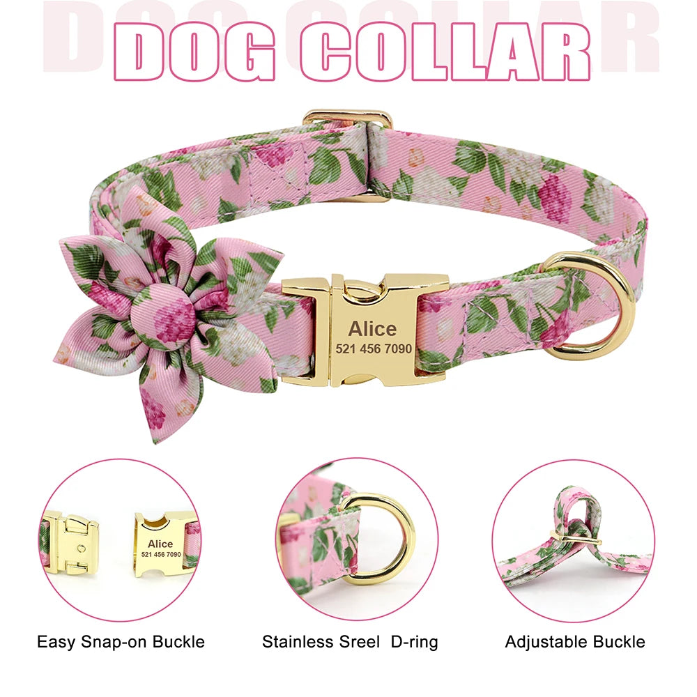 Adjustable Nylon Mesh Harness, Collar with Engraving & Leash Set for Small to Medium Pets