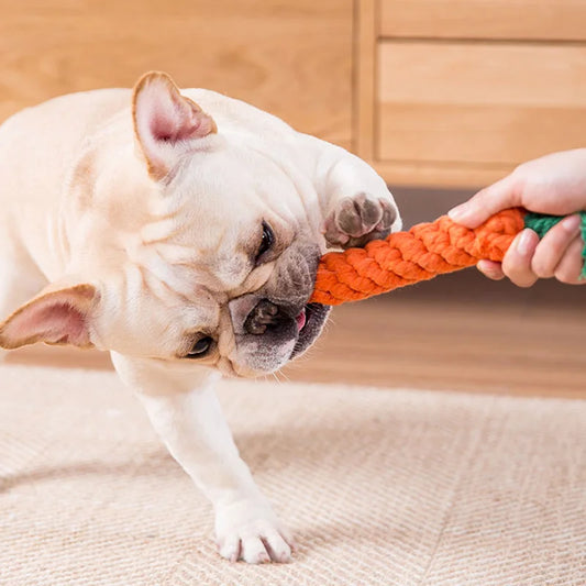 Colorful Handmade Cotton Rope Dog Chew Toy - Carrot, Bone, Pear, Octopus, Starfish, Crab and more