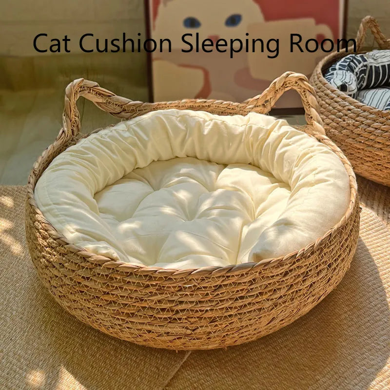 Cat Bed Woven Removable Floor Rattan