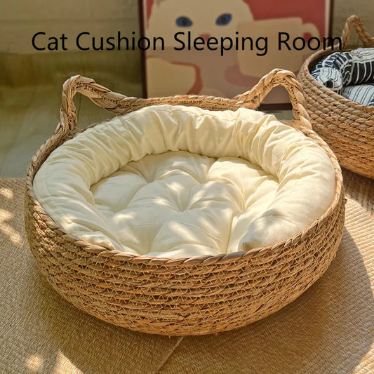Cat Bed Woven Removable Floor Rattan