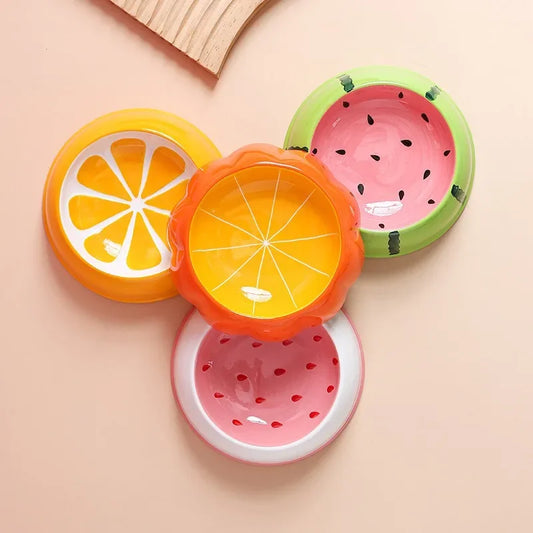Fruit-Themed Ceramic Pet Bowls – Watermelon & Strawberry Designs