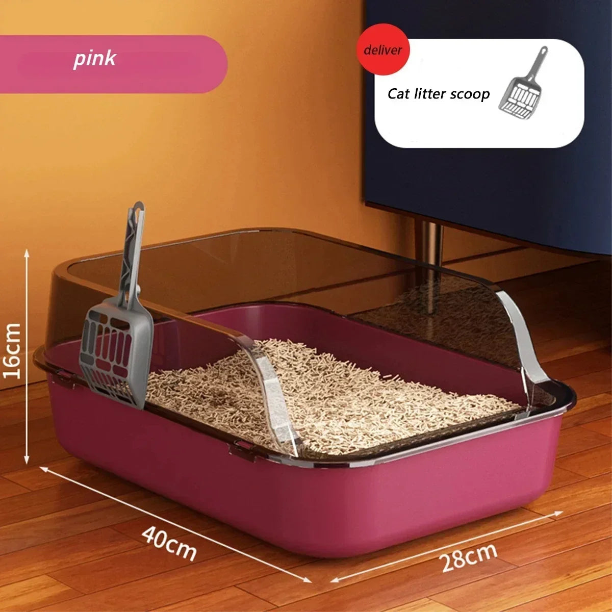 SplashGuard Semi-Enclosed Cat Litter Box with Integrated Scoop