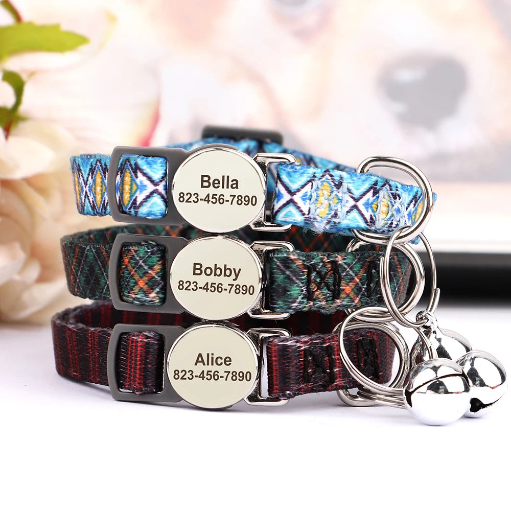Personalized Pet Collar with Engraved ID & Bell – Safe & Stylish for Cats and Small Dogs