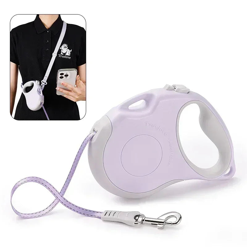 Truelove Tangle-Free Hands-Free Retractable Leash – 16ft Nylon Tape Walking System with One-Handed Brake & Bonus Shoulder Strap