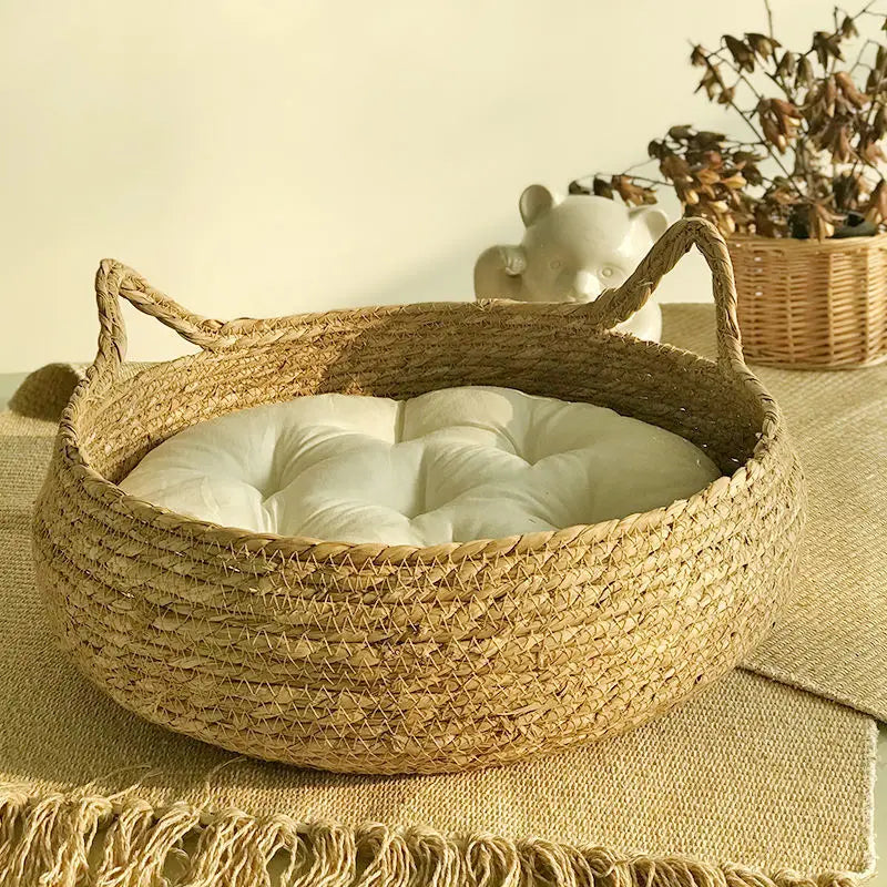 Cat Bed Woven Removable Floor Rattan
