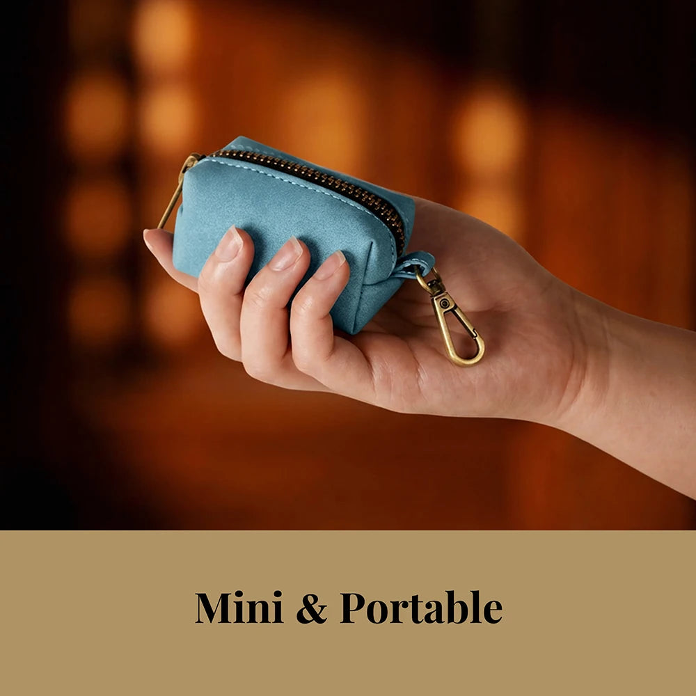 RetroChic Premium Leather Waste Bag Dispenser – Portable Zippered Poo Bag Holder with Leash Clip