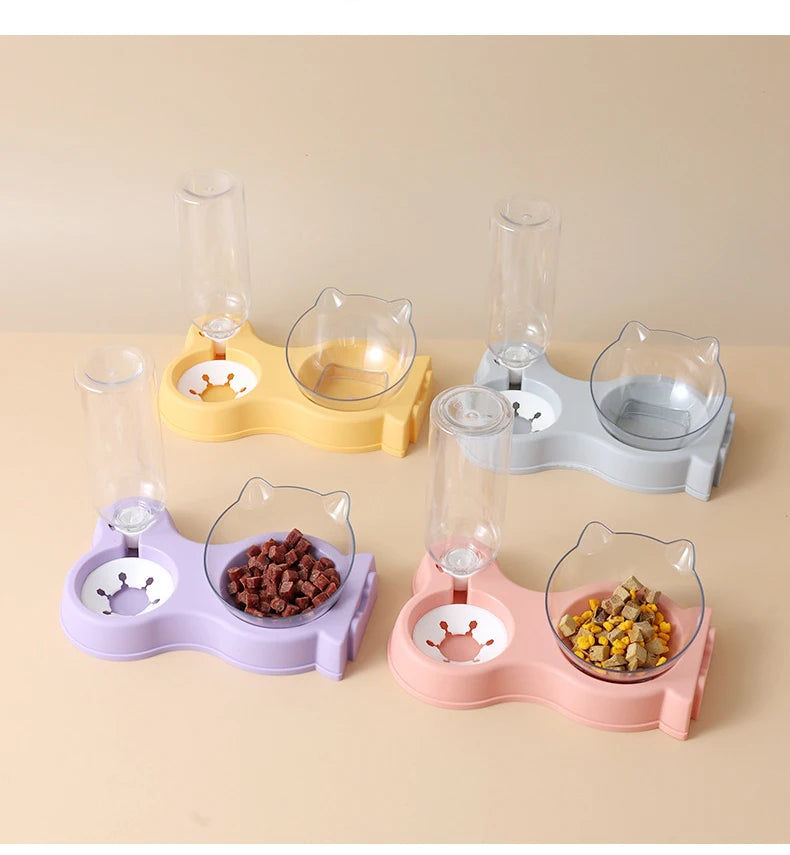 Pet Cat Food Water Bowl Automatic Feeder All-in-One