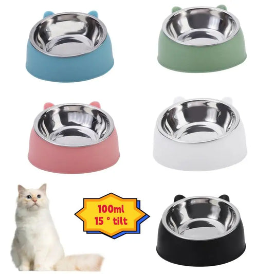 Stainless Steel Cat Bowl with Non-Slip Base – 15° Neck Protection Design