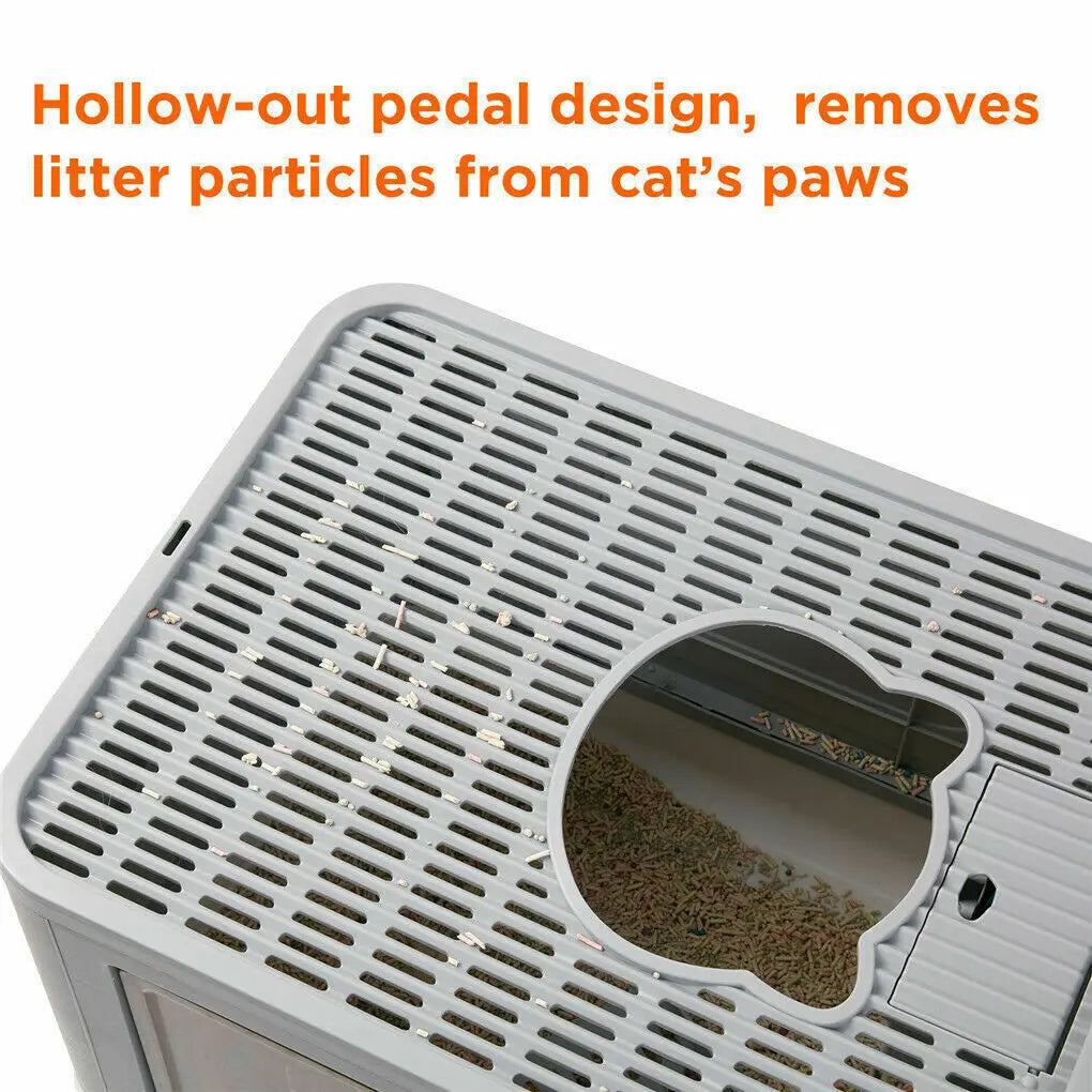 Foldable Cat Litter Box – Enclosed Toilet with Top Exit & Massager