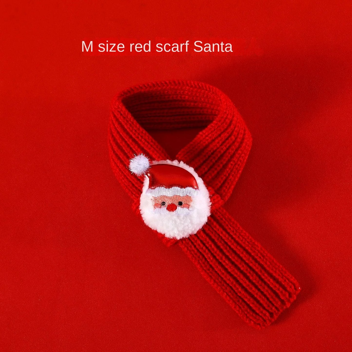 Dog Christmas Knitted Scarf with Fuzzy Pompom Puppy Cat Costume