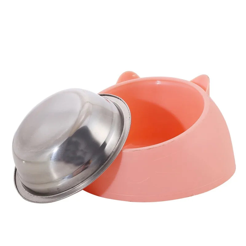 Stainless Steel Cat Bowl with Non-Slip Base – 15° Neck Protection Design
