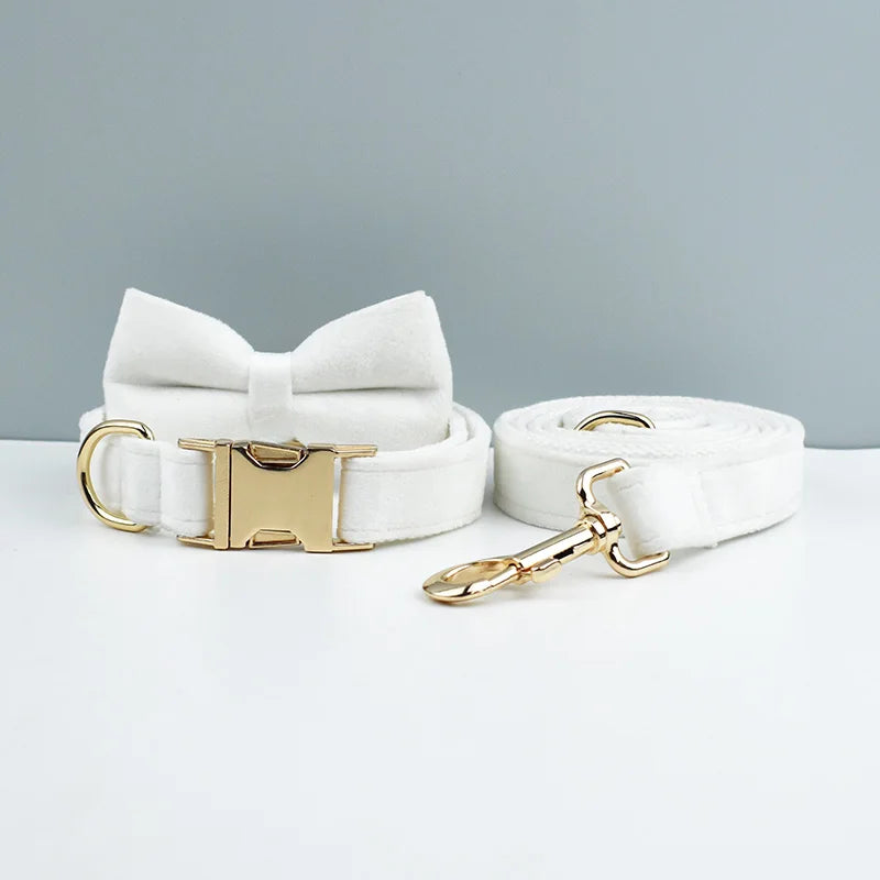 Luxury Personalized Dog Collar & Leash Set with Custom Bow Tie and Engraving