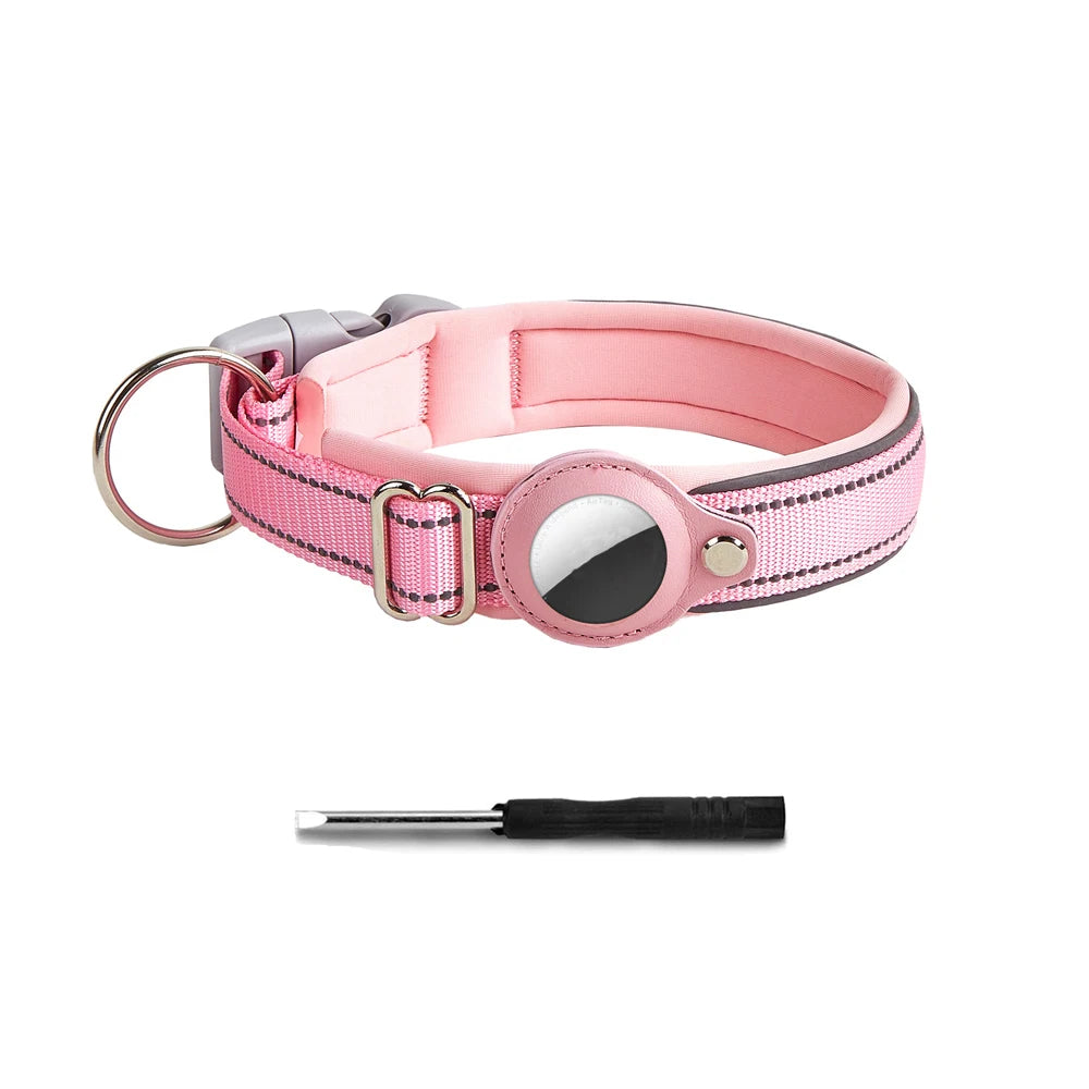 Reflective AirTag Dog Collar with Adjustable Holder for Small to Large Dogs