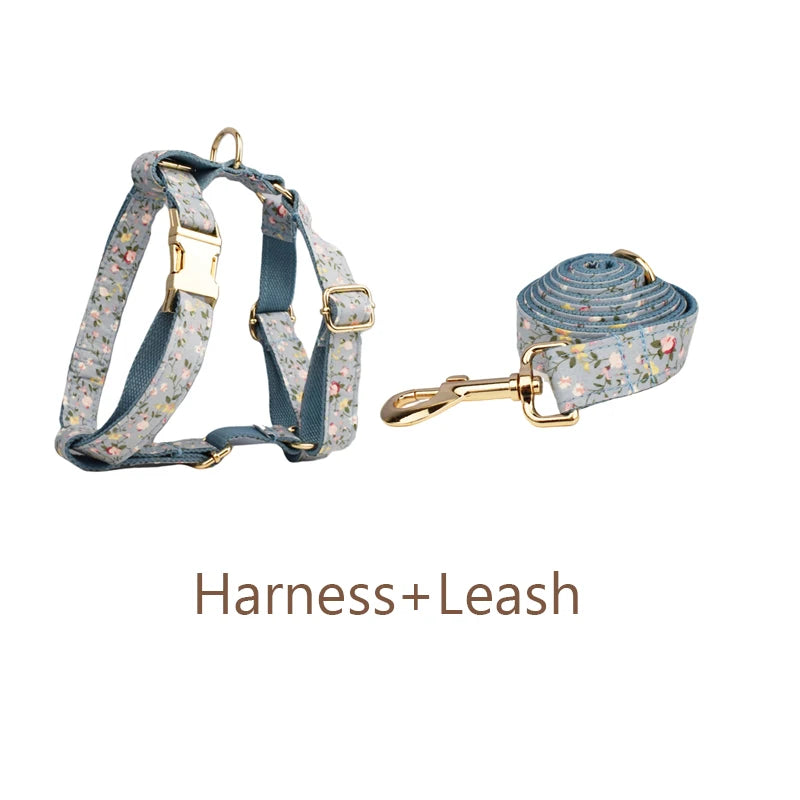 Custom Engraved Floral Dog Collar & Leash Set Tailored Elegance for Every Dog