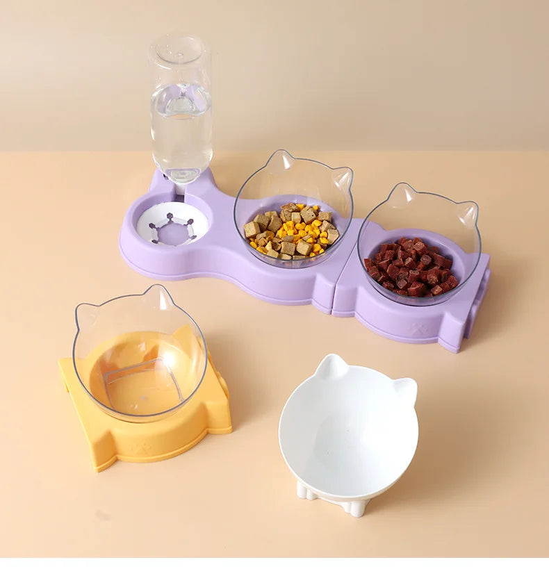 Pet Cat Food Water Bowl Automatic Feeder All-in-One