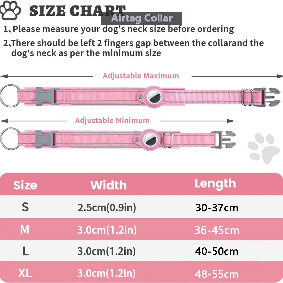 Reflective AirTag Dog Collar with Adjustable Holder for Small to Large Dogs