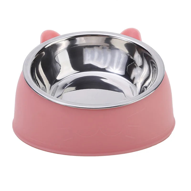Stainless Steel Cat Bowl with Non-Slip Base – 15° Neck Protection Design