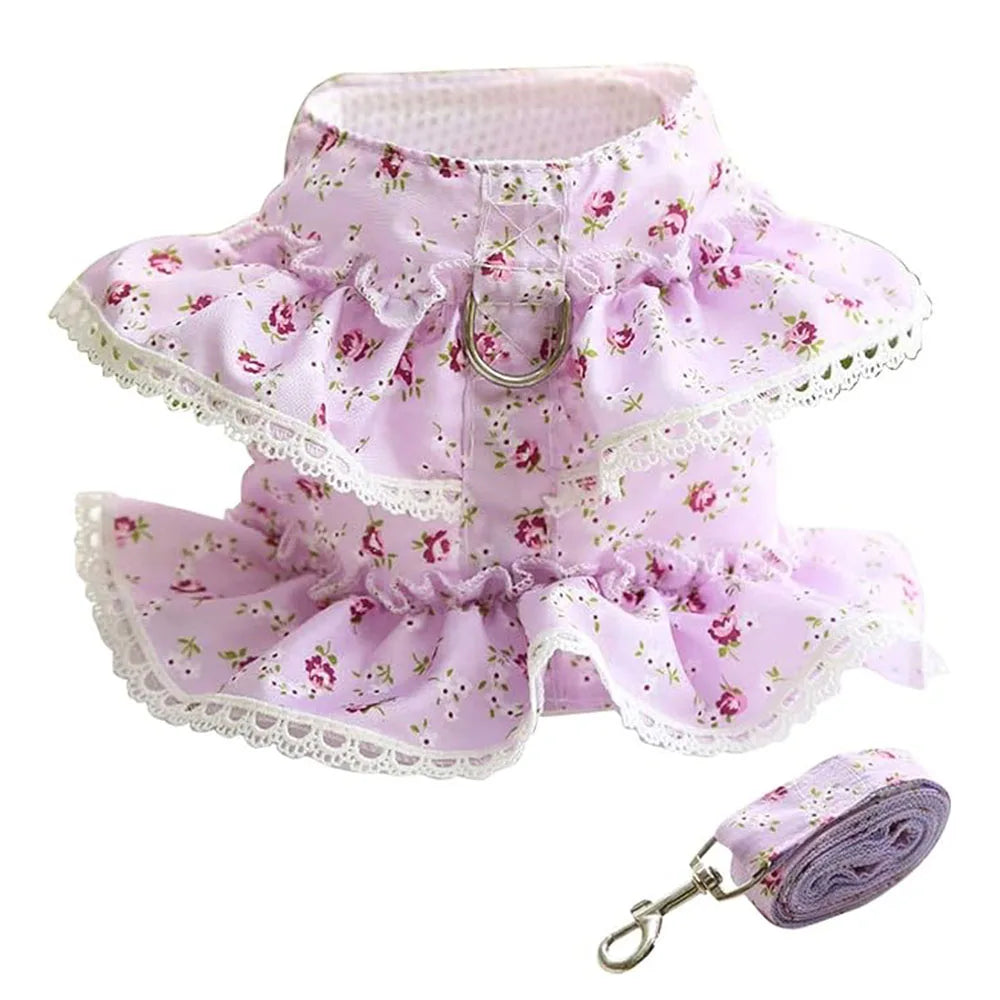 BlossomBreeze Elegant No-Pull Vest Harness & Leash Set – Breathable Mesh Floral Puppy Safety Vest