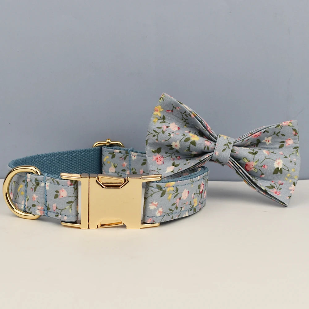 Custom Engraved Floral Dog Collar & Leash Set Tailored Elegance for Every Dog