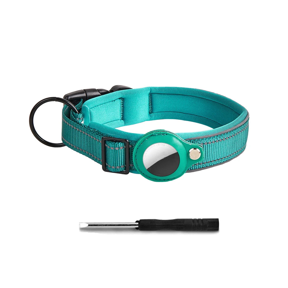 Reflective AirTag Dog Collar with Adjustable Holder for Small to Large Dogs