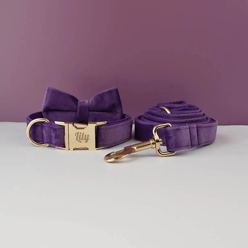 Luxury Personalized Dog Collar & Leash Set with Custom Bow Tie and Engraving