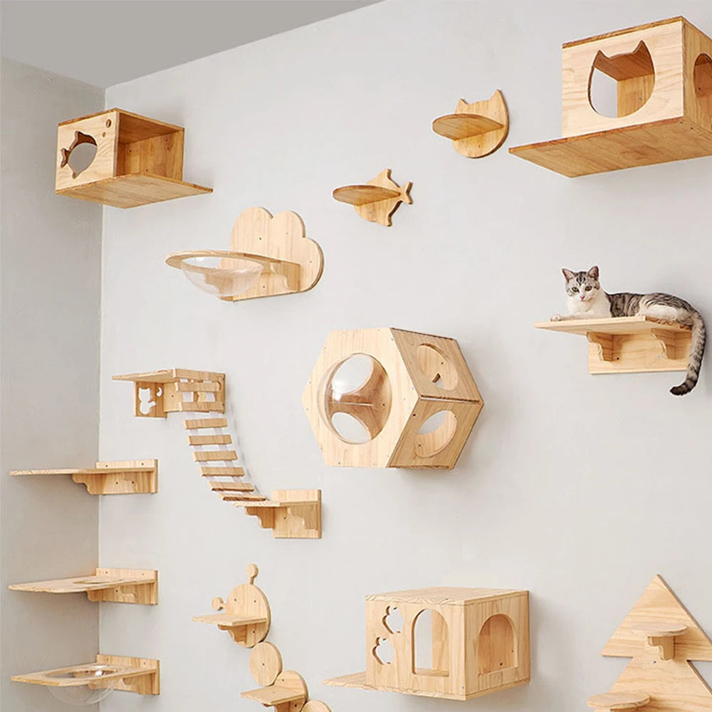 Cat Climbing Shelf Wall Mounted Four Step Stairway With Sisal Scratching