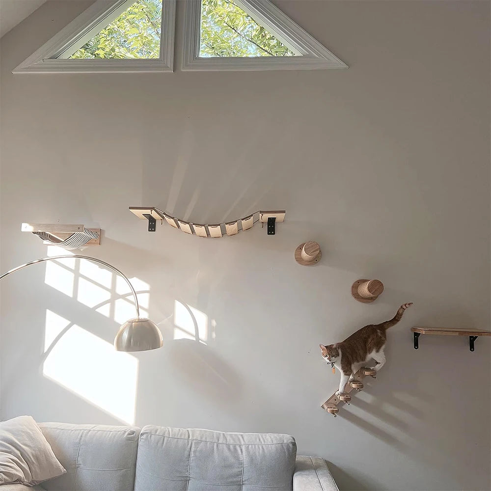Cat Climbing Shelf Wall Mounted Four Step Stairway With Sisal Scratching