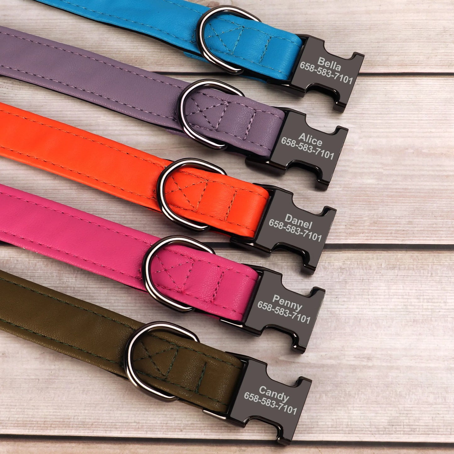 Custom PU Leather Dog Collar – Soft Padded with Engraved Name, Phone Number, ID