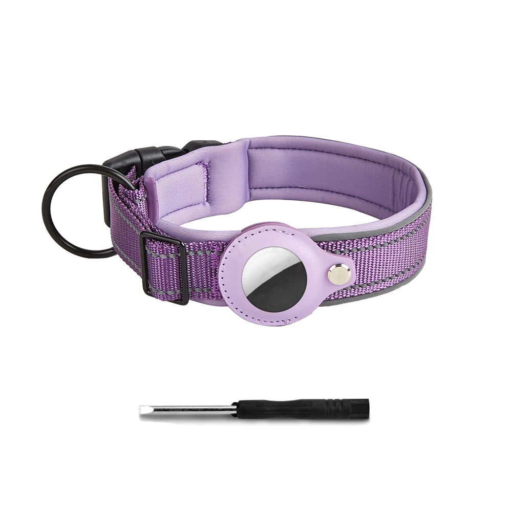 Reflective AirTag Dog Collar with Adjustable Holder for Small to Large Dogs
