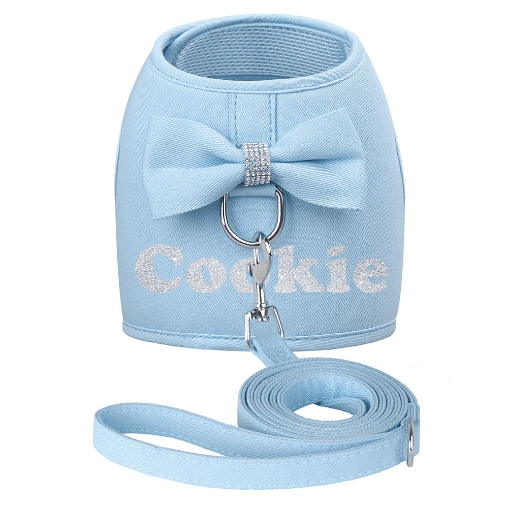 BowKnot Bliss: Personalized Mesh Harness & Leash Set for Stylish Pups - Barking Meows
