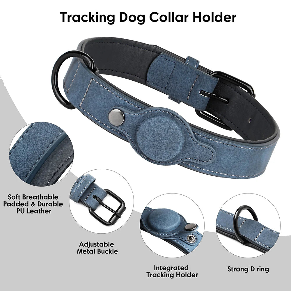 High-Quality Leather GPS Tracker Dog Collar Adjustable Anti-Lost AirTag for Small to Medium Dogs