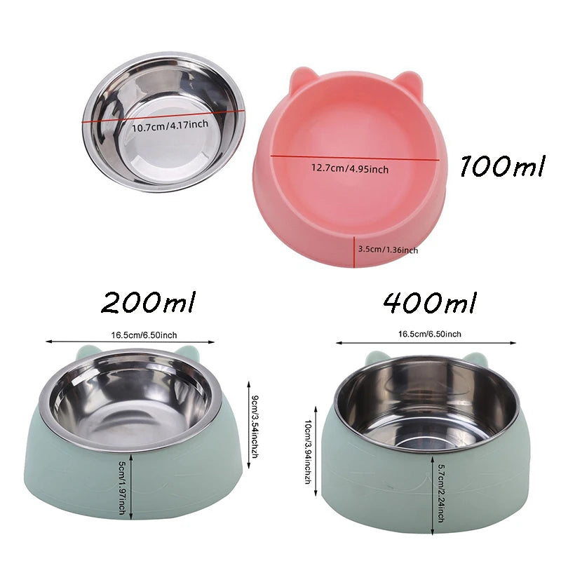 Stainless Steel Cat Bowl with Non-Slip Base – 15° Neck Protection Design