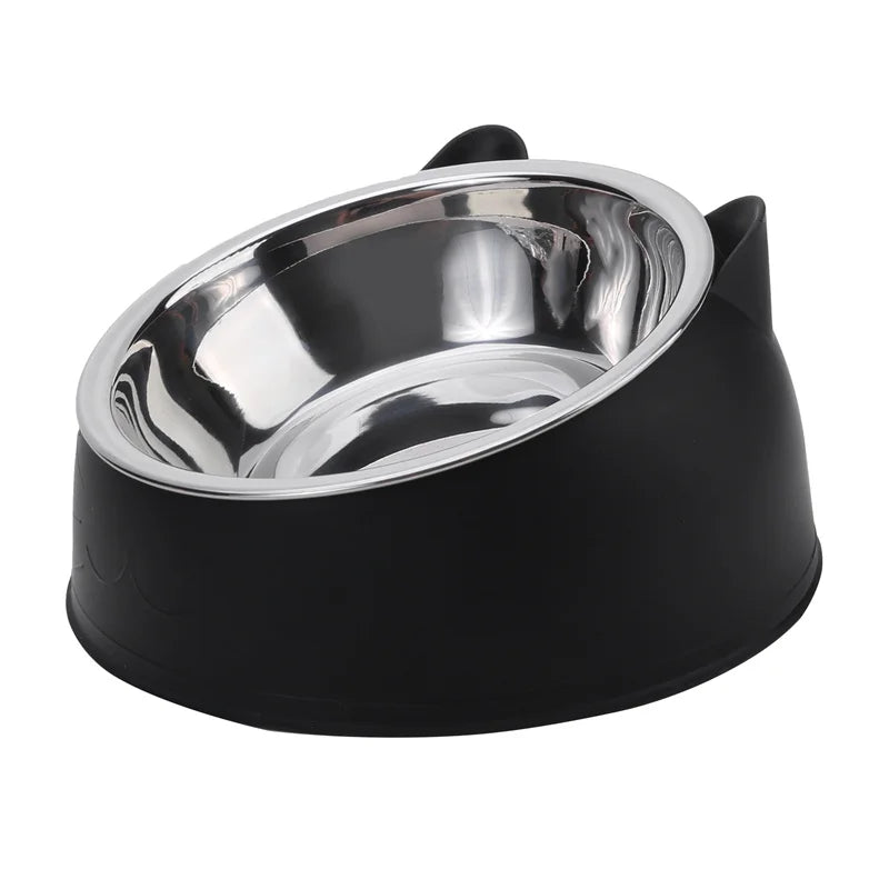 Stainless Steel Cat Bowl with Non-Slip Base – 15° Neck Protection Design