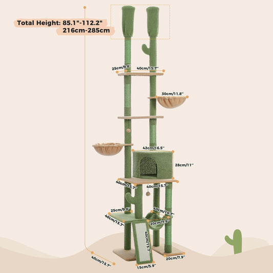 Cactus Cat Climbing Tree Floor to Ceiling Cat Tower 7 Tiers