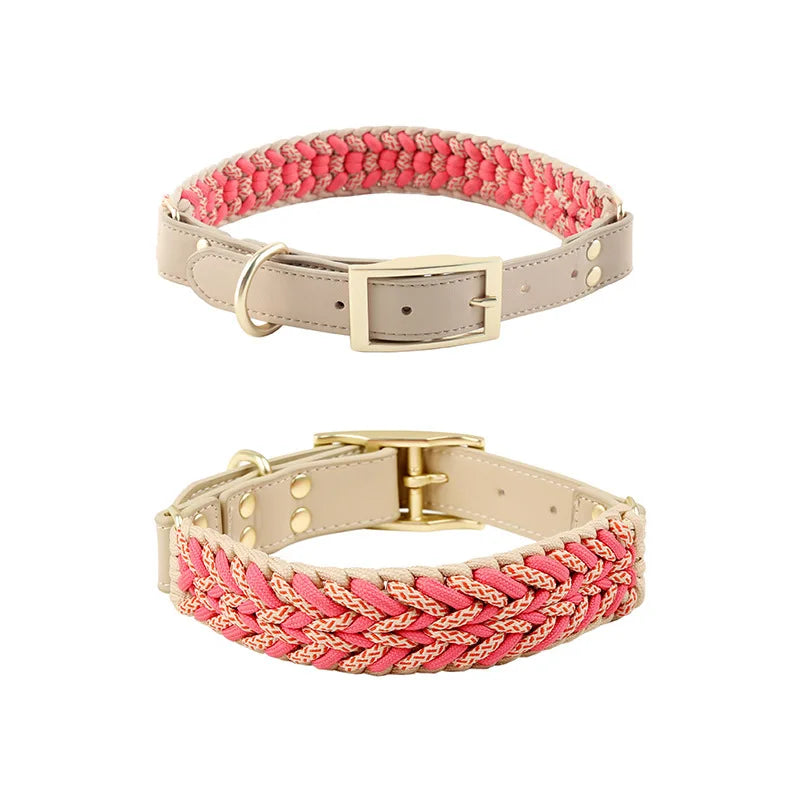 Luxury Hand-Woven Leash or Collar – Heavy-Duty Climbing Rope & Adjustable Leather Walkwear