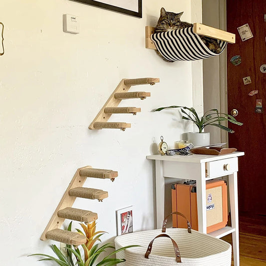 Cat Climbing Shelf Wall Mounted Four Step Stairway With Sisal Scratching