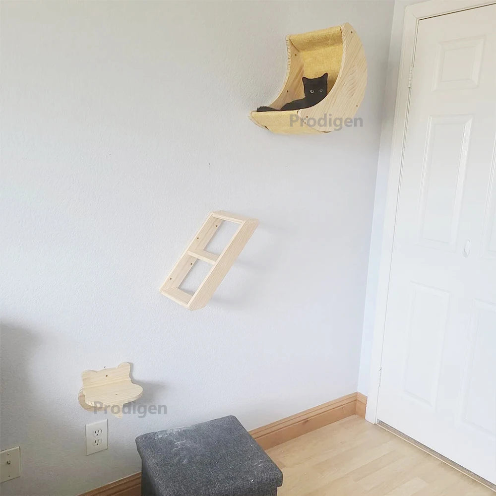 Cat Climbing Shelf Wall Hammock Shelves Moon Ladder Solid Wood Steps