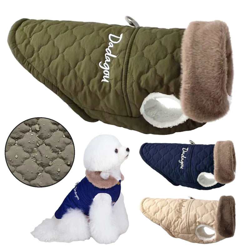 Waterproof Fur Collar Dog Jacket with Warm Fleece Lining