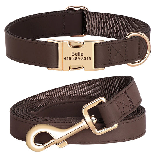 Personalized PU Leather Dog Collar & Leash Set - Durable Elegance for Every Pup
