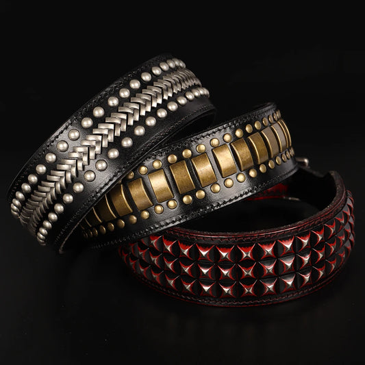 TitanStride Luxury Genuine Leather Dog Collar – Heavy-Duty Metal Rivet Neck Protection for Medium and Large Breeds