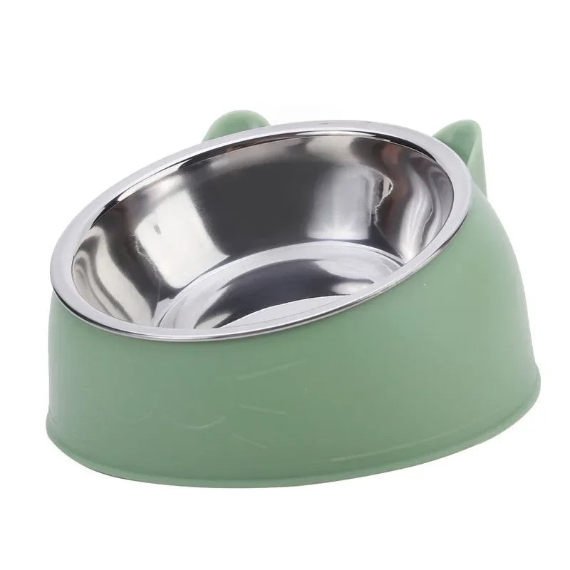 Stainless Steel Cat Bowl with Non-Slip Base – 15° Neck Protection Design
