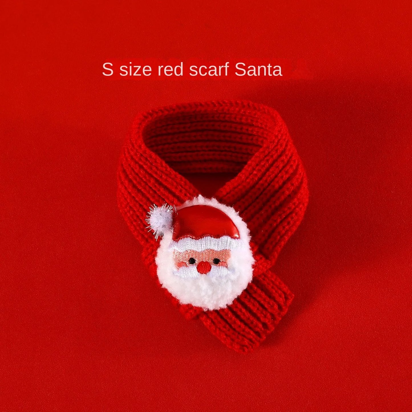 Dog Christmas Knitted Scarf with Fuzzy Pompom Puppy Cat Costume