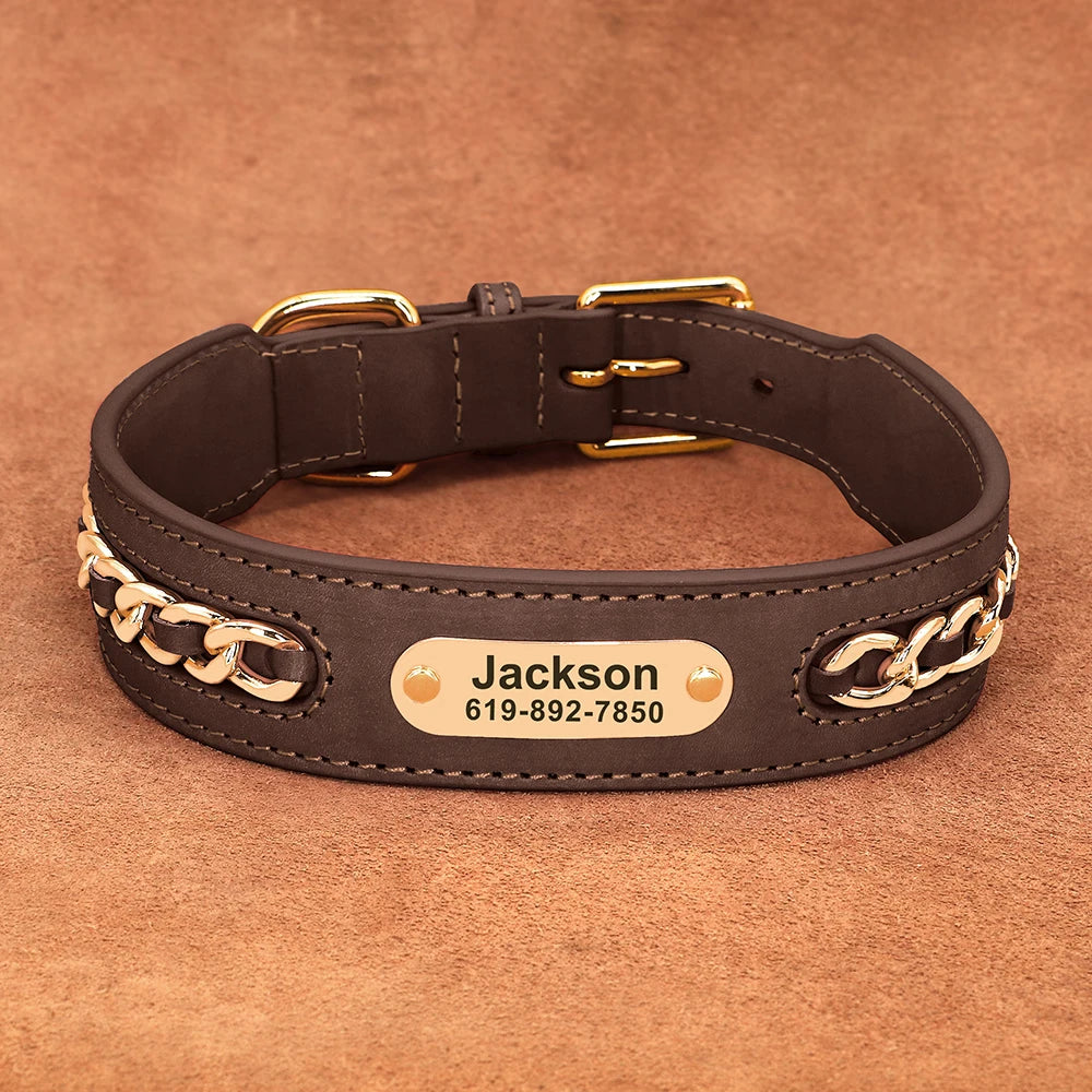 LuxeLeather Custom Dog Collar – Personalized ID Tag for All Breeds