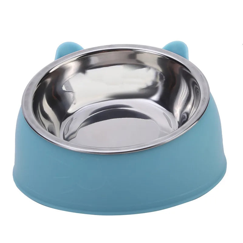 Stainless Steel Cat Bowl with Non-Slip Base – 15° Neck Protection Design
